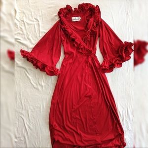 Vintage red ruffle maxi dress